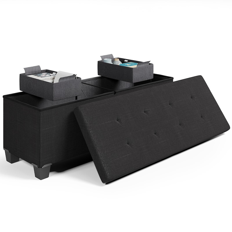 Empyrean Tuffted Folding Foot Rest Storage Ottoman Bench with Storage Bins
