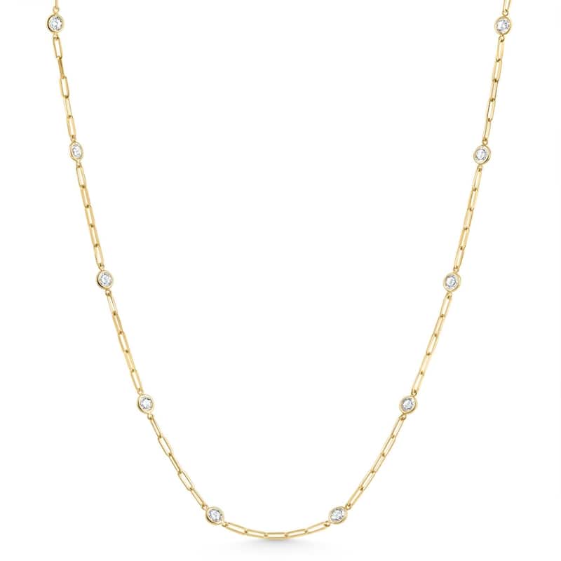 4Ct Diamond Yellow Gold 18" Paper Clip Diamonds By Yard Necklace lab Grown