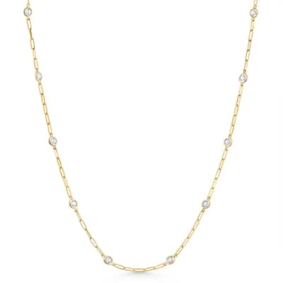 4Ct Diamond Yellow Gold 18" Paper Clip Diamonds By Yard Necklace lab Grown