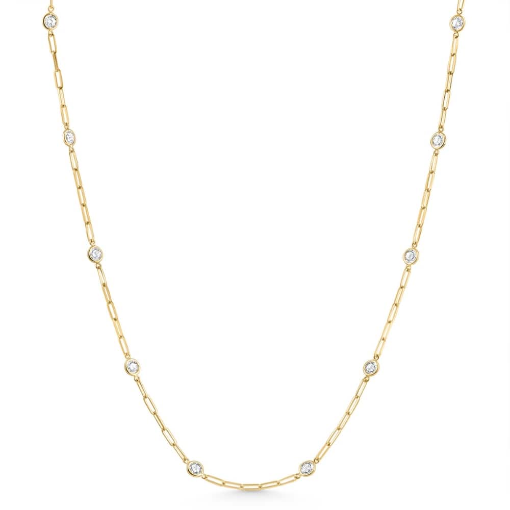4Ct Diamond Yellow Gold 18" Paper Clip Diamonds By Yard Necklace lab Grown