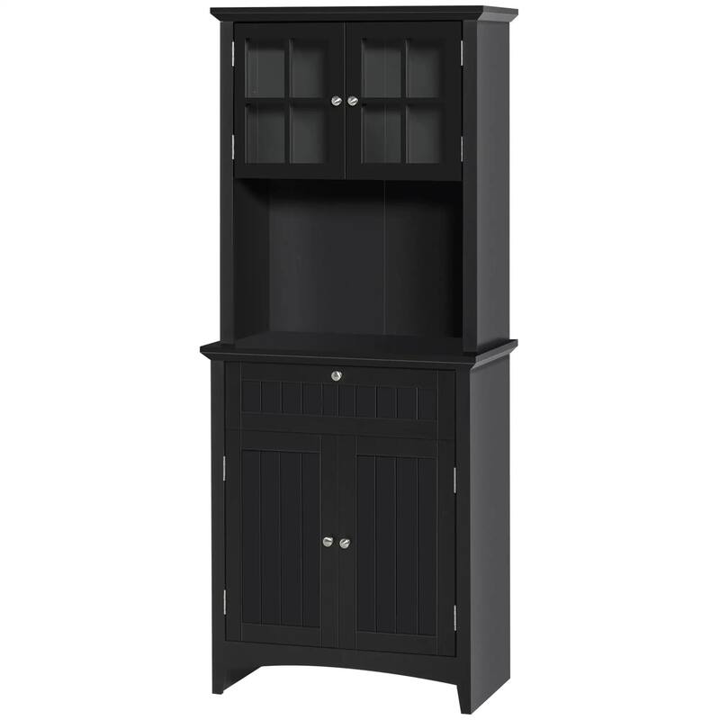 Modern Buffet Hutch, Kitchen Storage Cabinet with Glass Doors, Drawers
