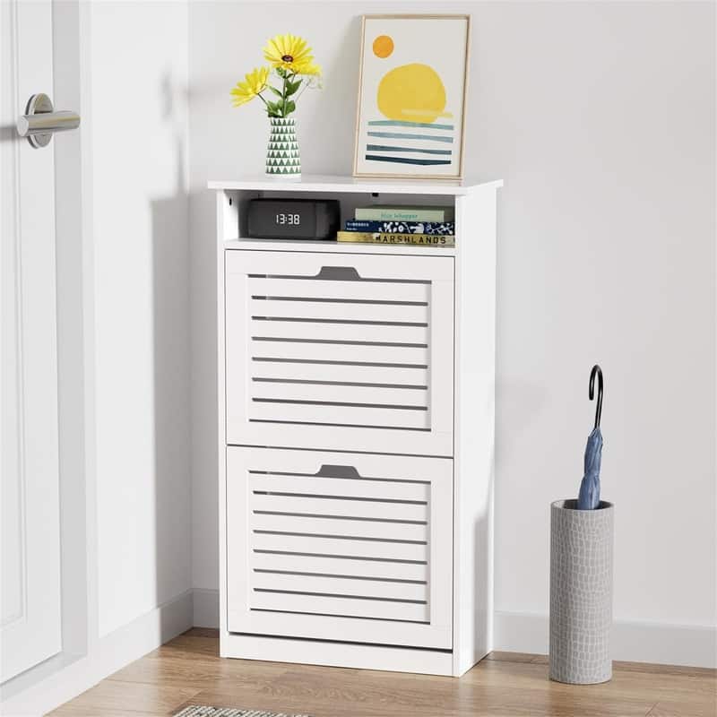 Shoe Storage Cabinet with 2 Flip Drawers - 10"D x 21.3"W x 38.2"H