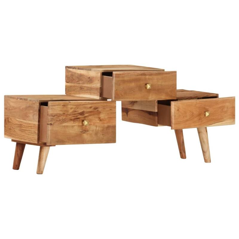 TV Stand Media Cabinet, Honey Brown Solid Acacia Wood, 3 Drawers, 43 Inch