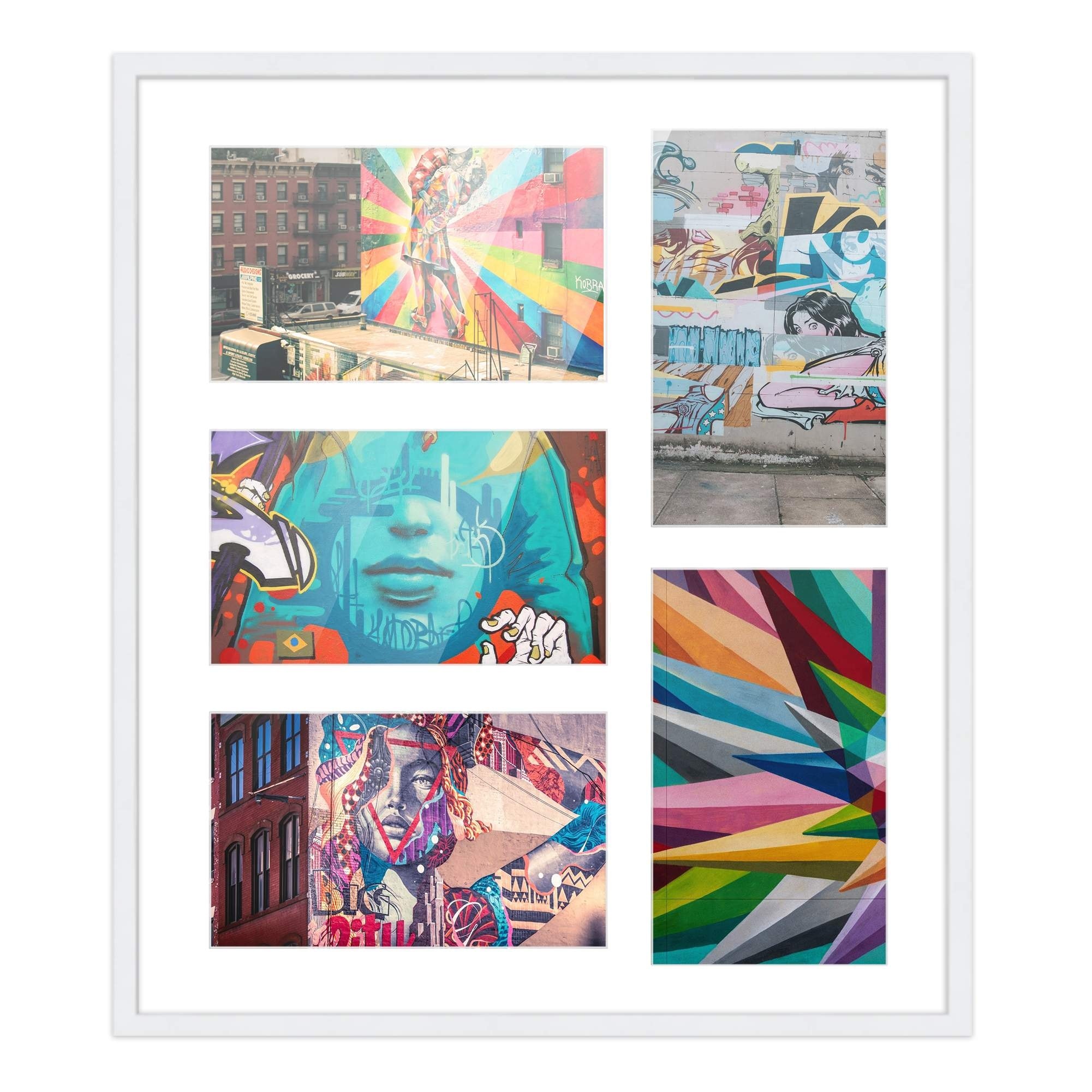 White Finish Collage Frame - White Mat, 20 Frame Sizes to Choose From