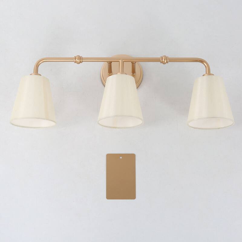 Fabrey Mid-century Modern Gold Bathroom Vanity Lights with Fabric Shade Wall Sconces - Gold/ Off white