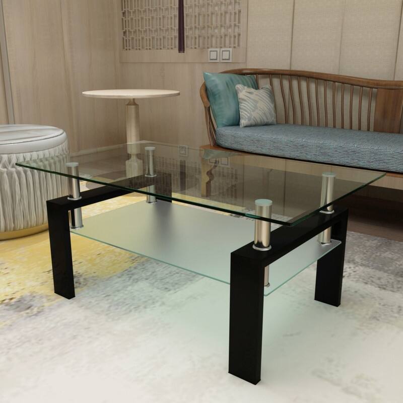 Rectangle Glass Coffee Table - Black+Transparent