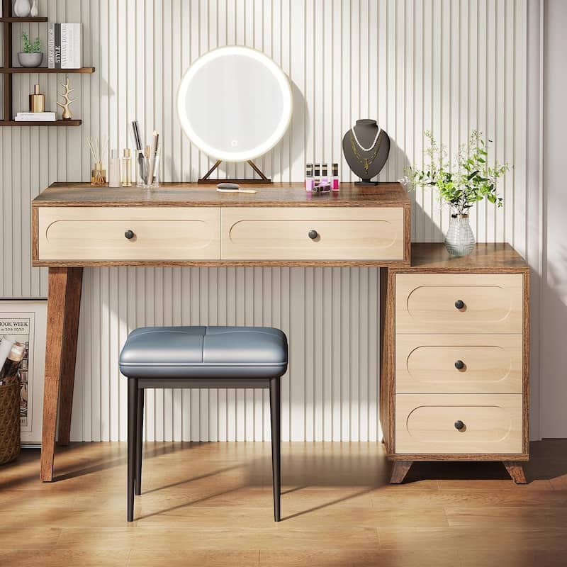 51-Inch Makeup Vanity Table with Reversible Drawer Cabinet for Women Girls