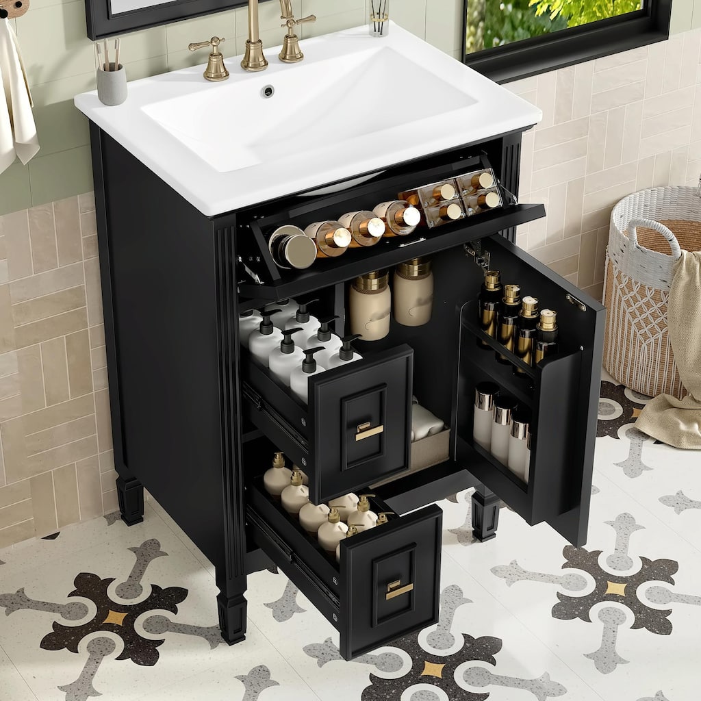 24-Inch Bathroom Vanity with Sink, Solid Wood and MDF Cabinet