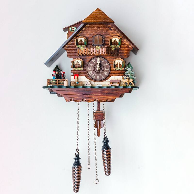 19" Brown and Green Deer Cuckoo Wall Clock