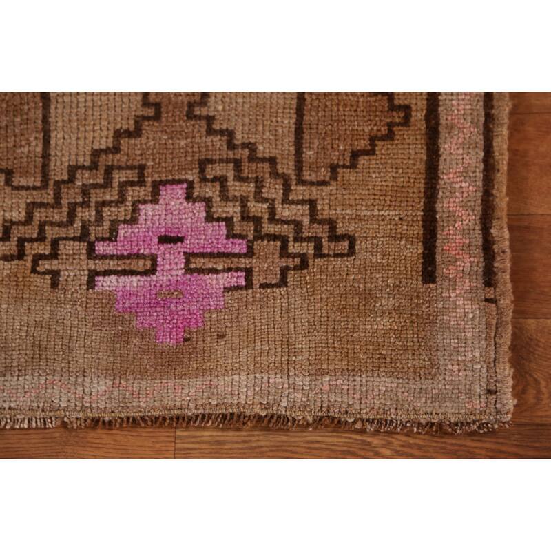 Hand Knotted Oriental 100% Wool Carpet Transitional Geometric Brown Anatolian Area Rug - 2' 7'' X 1' 10''