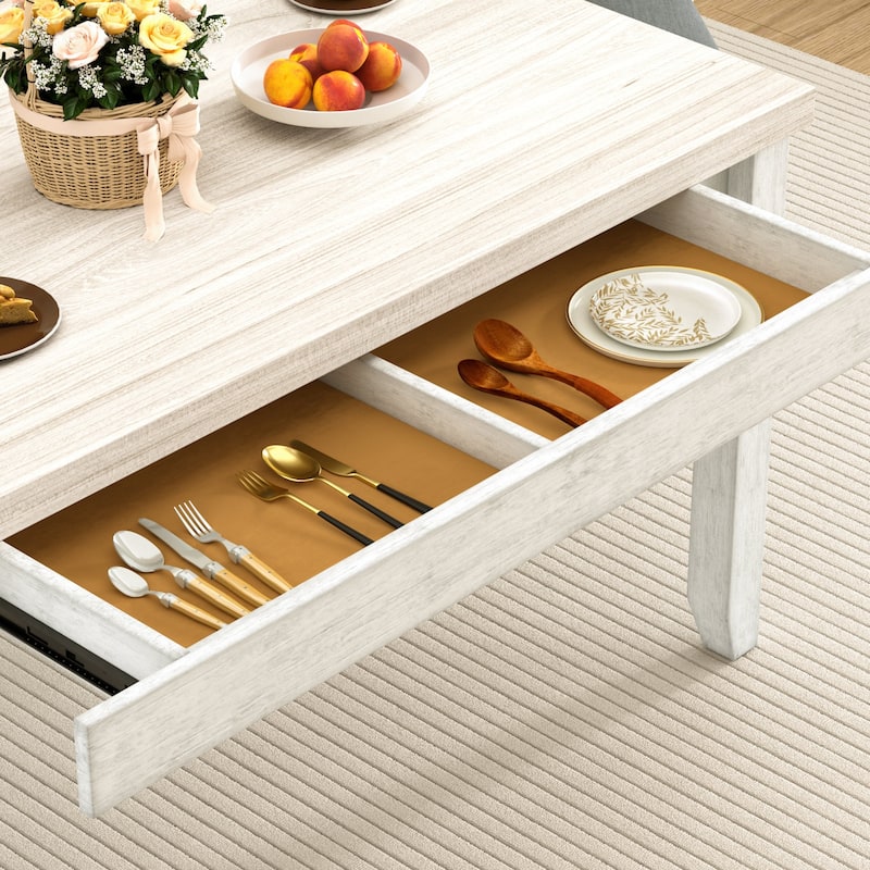 Javlergo 60-inch Modern Rectangular Solid Wood Dining Table with 4 Drawer Spaces
