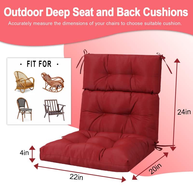2 Pcs Set High Back Patio Chair Cushions, 44'' x 22''x 4''Tufted Rocking Chair Cushions, for Garden Porch Home Office Chair Use