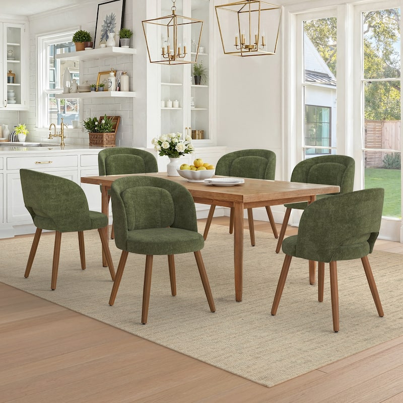 Upholstered Dining Chairs with Back Set of 2/4/6，Linen Dining Room Chairs with Lumbar Pillow for Dining Room, Beige - Green - Set of 6