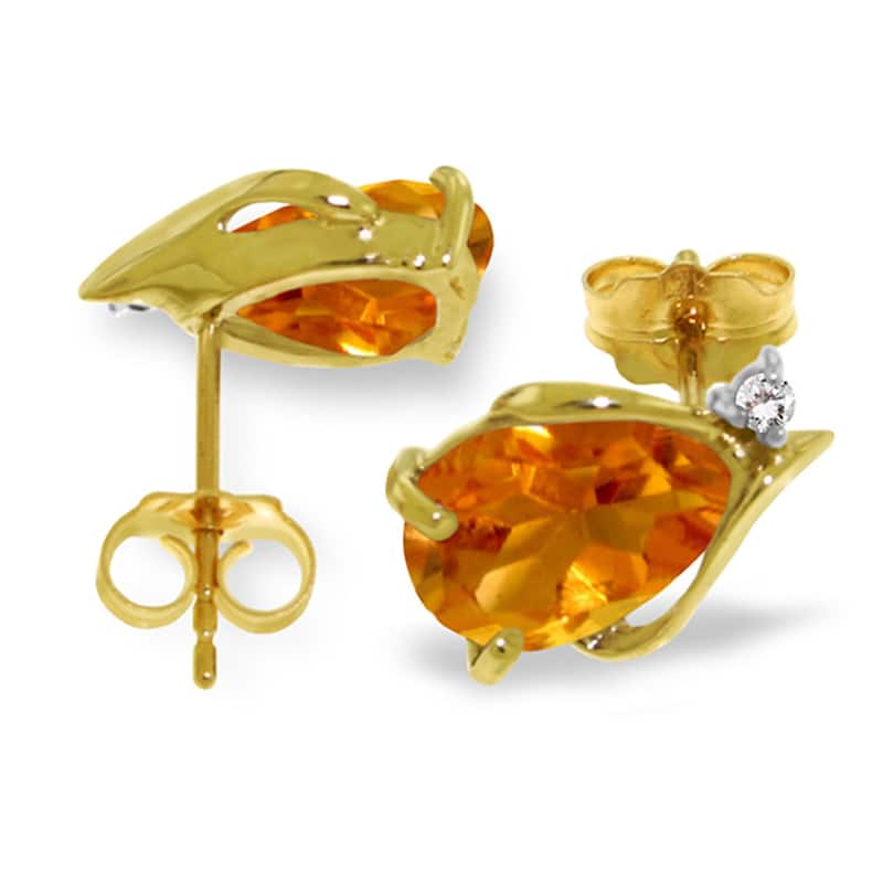 3.26 Carat 14K Solid Gold Stud Earrings Diamond Citrine Jewelry