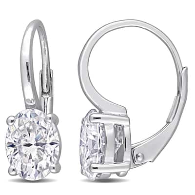 Miadora 2 1/2ct DEW Oval Created Moissanite Leverback Earrings in Sterling Silver