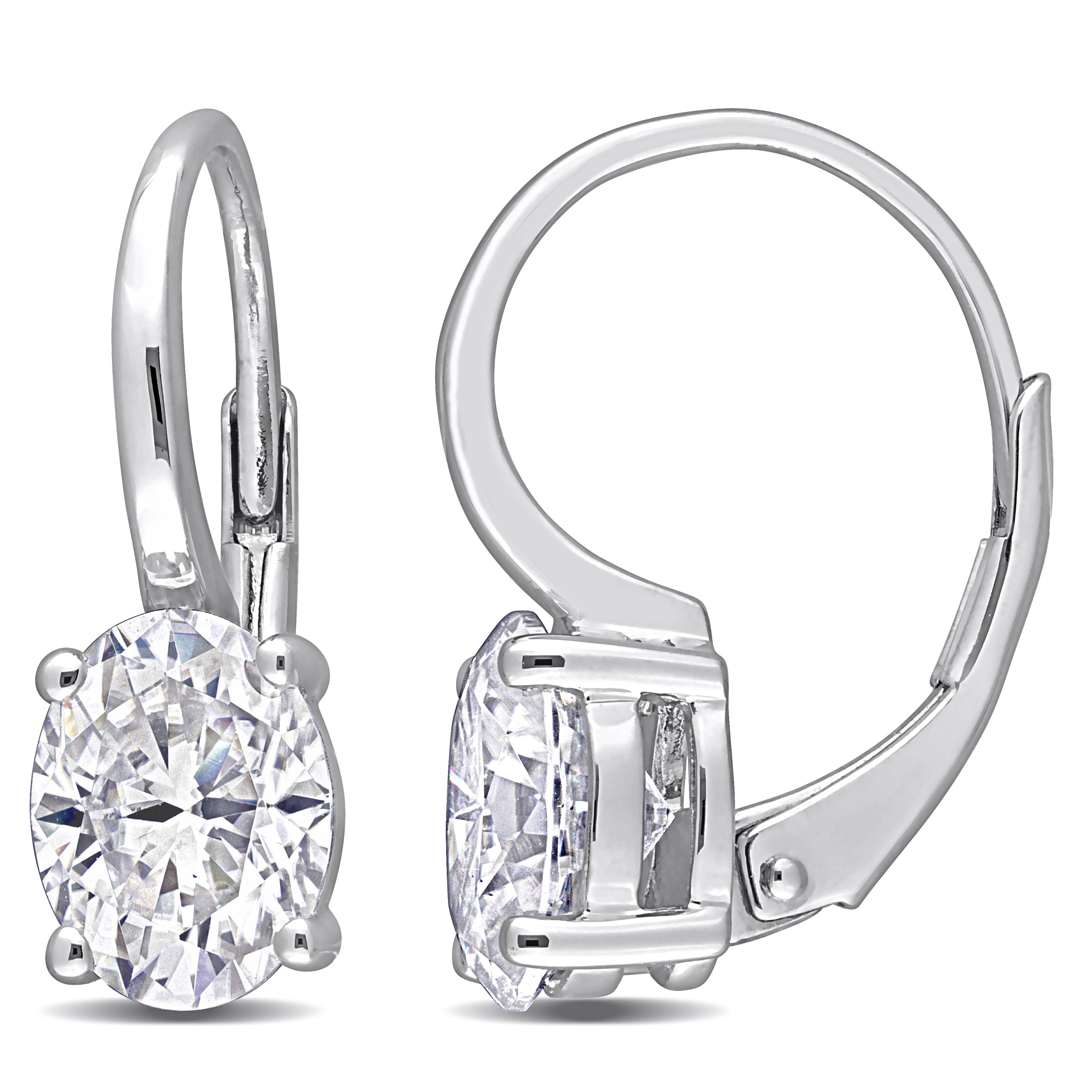 Miadora 2 1/2ct DEW Oval Created Moissanite Leverback Earrings in Sterling Silver