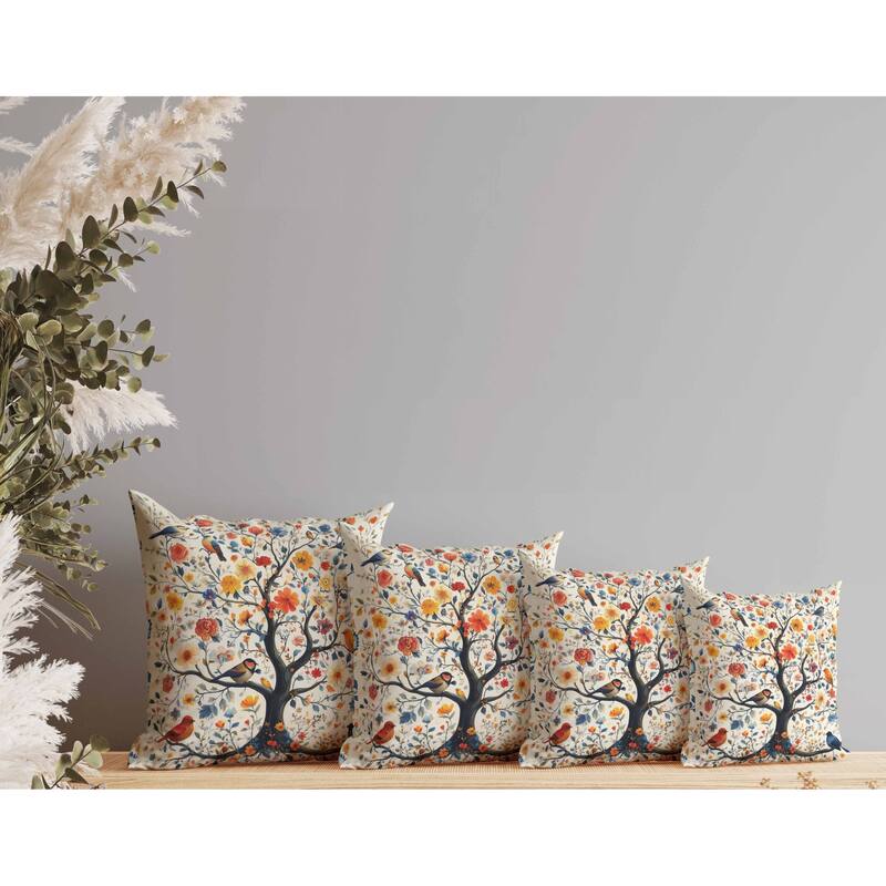 Thousands Flower Tree Faux Suede Reversible Throw Pillow Blue and Orange