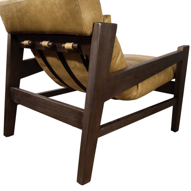 Art Leon Genuine Leather and Ash Wood Lounge Chair