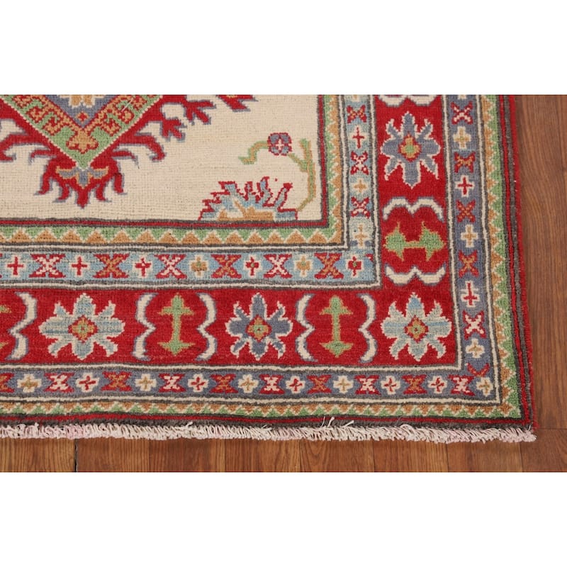 Kazak Foyer Rug Handmade Traditional Beige Wool Carpet - 3'7" x 4'8"