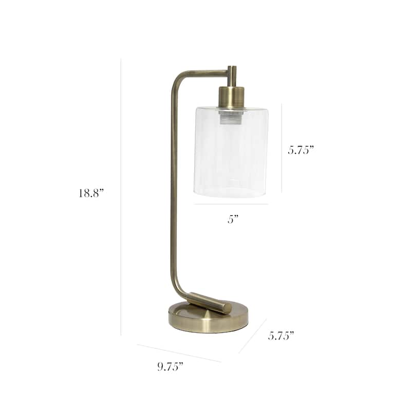 Iron Lantern Desk Lamp with Glass Shade Antique Brass