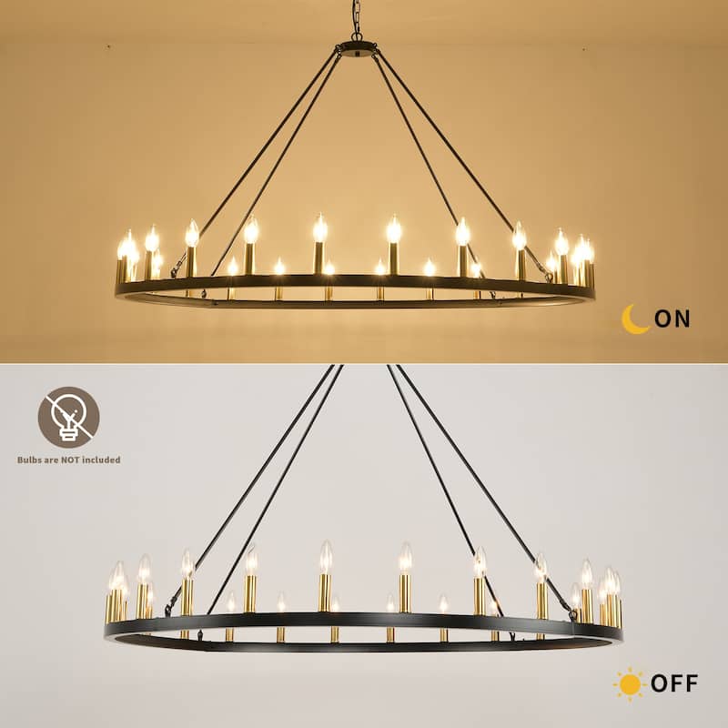 24-Light Modern Farmhouse Light Wagon Wheel Chandelier 54 Inch.