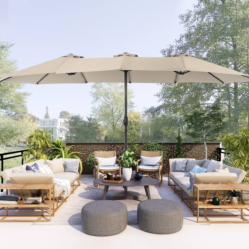 BONOSUKI 15x9ft Double-Sided Patio Umbrella Aluminum with Large Canopy - Sand