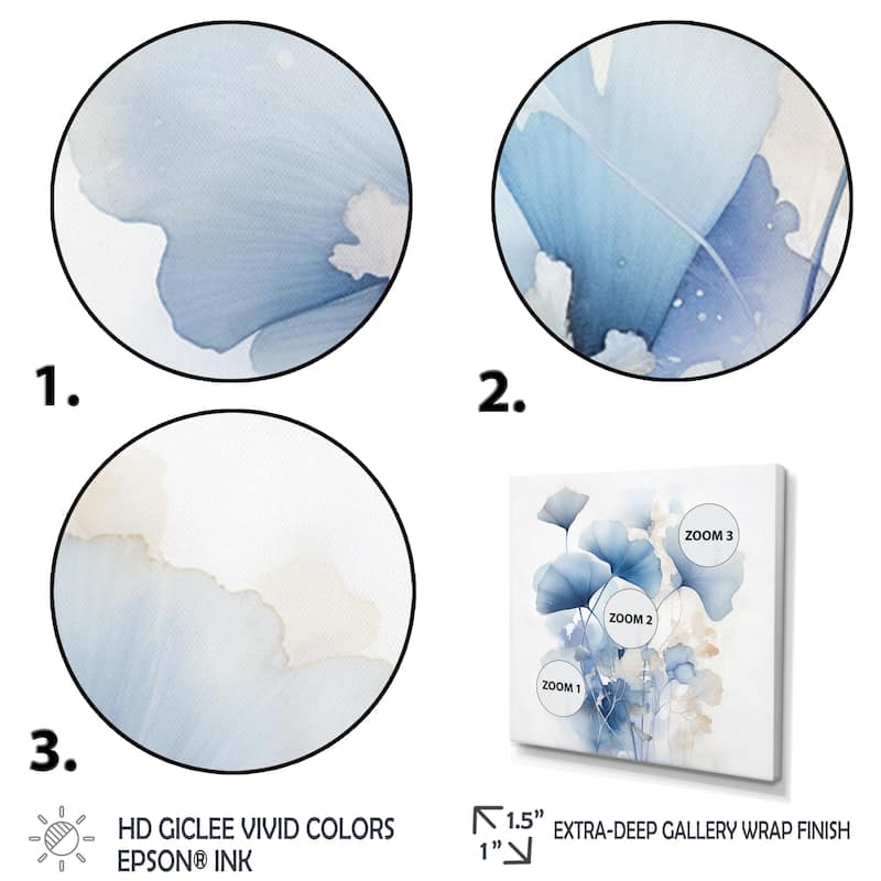 Designart "Delicate Blue Ginko Leaves On White Watercolor" Leaves Framed Wall Art Living Room