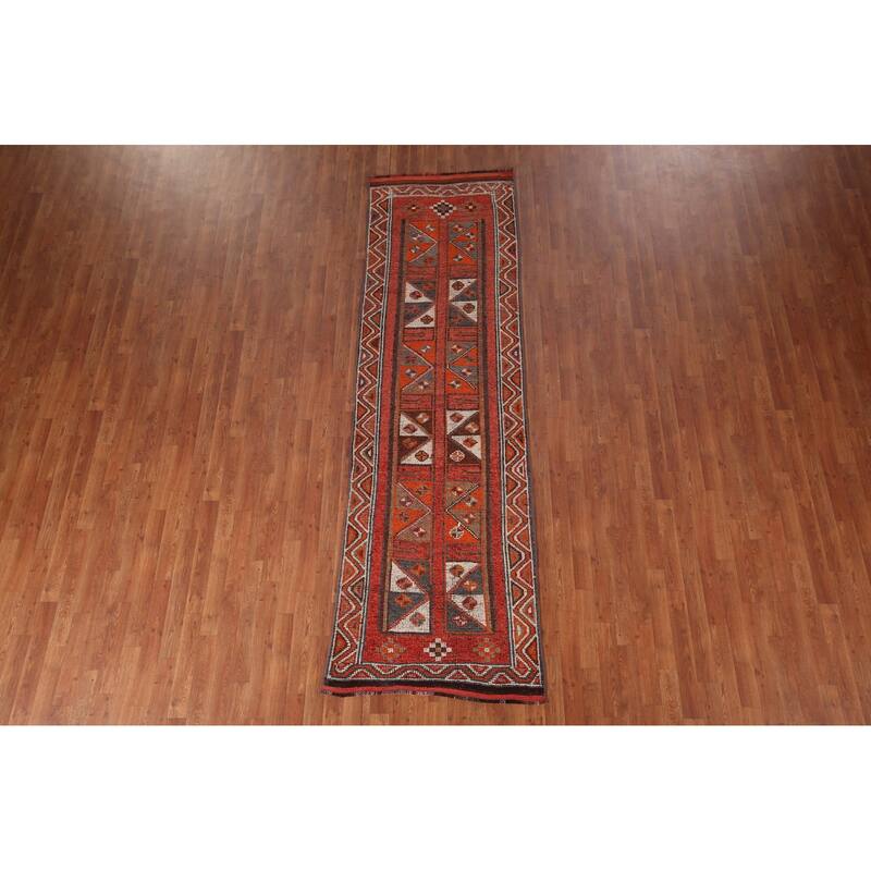 Tribal Anatolian Turkish Vintage Runner Rug Hand-Knotted Wool Carpet - 2'11"x 10'0"
