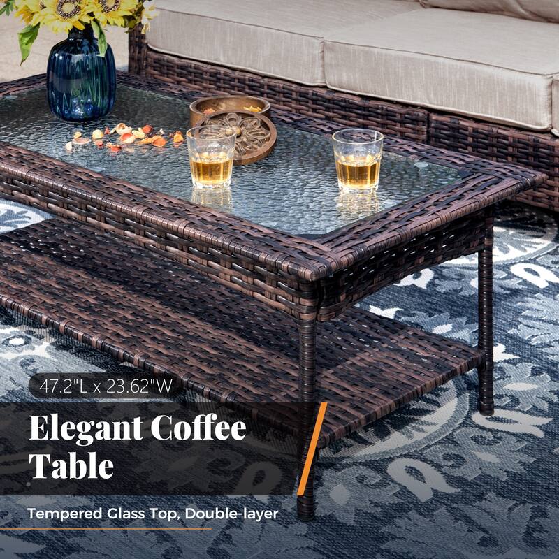 MAISON ARTS 7-Piece Extra-Large Patio Wicker Sofa Conversation Set with Table, Oversize Seat with 5.5'' Thick Padded Cushion