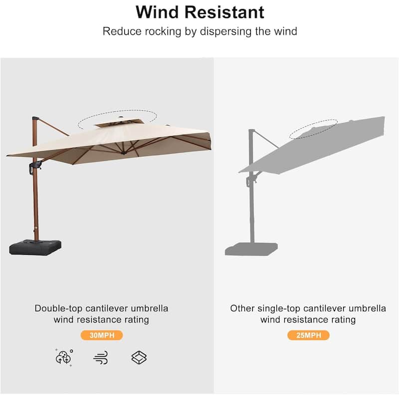 PURPLE LEAF 11ft Square Wood Pattern Patio Cantilever Umbrella with Base