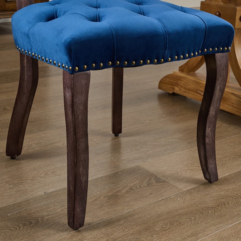 Dining Chairs Set of 2, Soft Tufted Accent Chairs Side Chairs with Wooden Legs, Velvet Upholstered Dining Room Chair