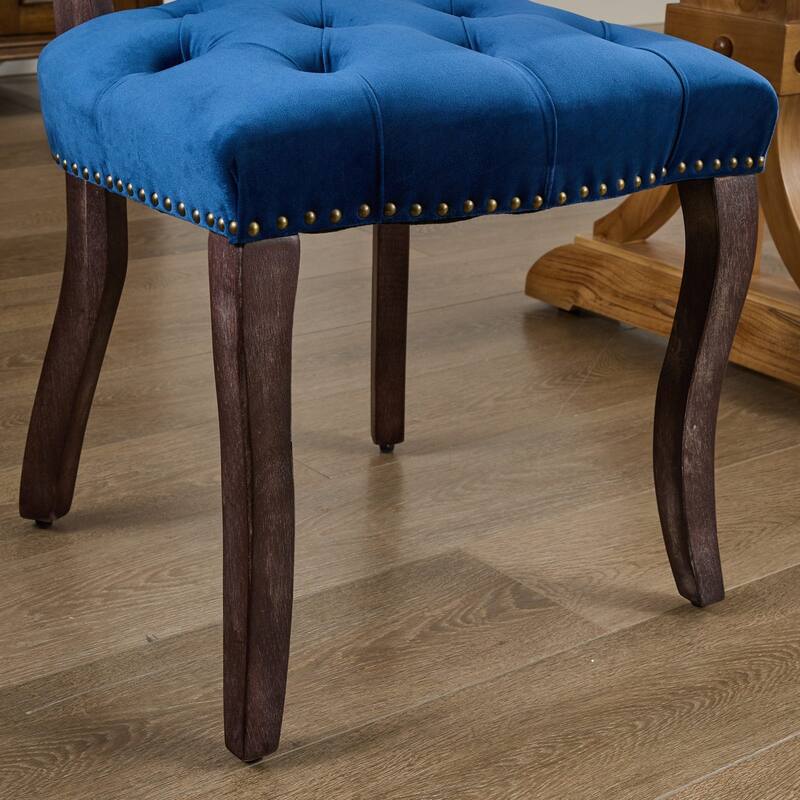 French Vintage Style Dining Chairs Set of 2, Upholstered Button Tufted Kitchen Chairs with Nailhead Trim