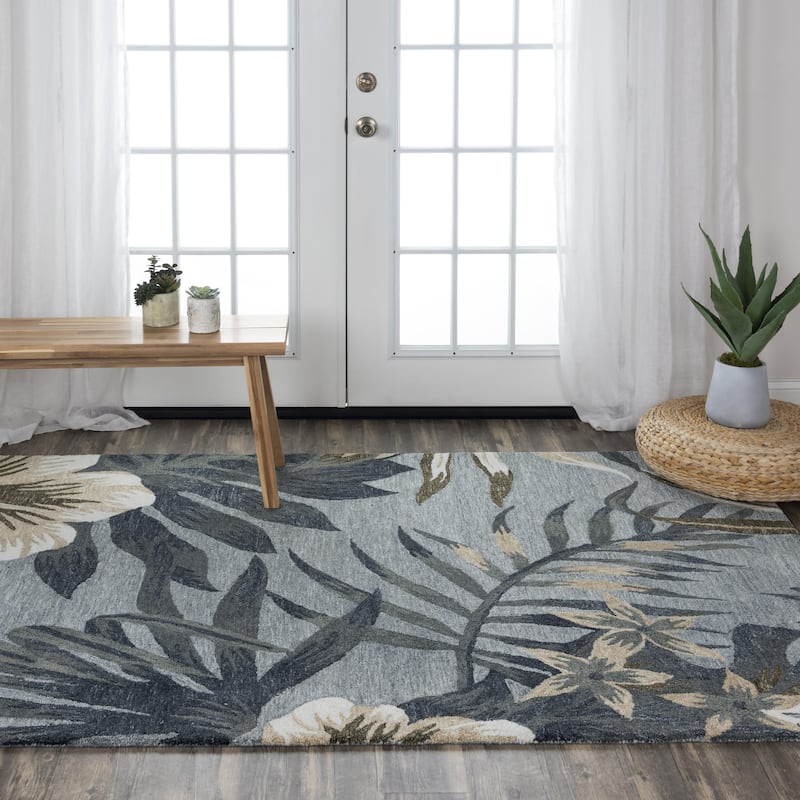 Alora Decor Mirage Tropical Grey, Ivory and Charcoal Blue Hand-tufted Rug - 7'9" x 9'9" - Gray