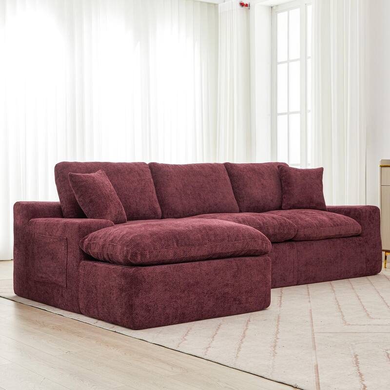 L-Shape Cloud Sectional Sofa with Chaise, Chenille Modular Boneless Upholstered Couche, Full-Compressed Sofa with Side Pockets