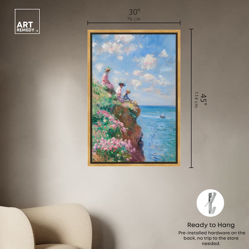 Art Remedy By The Seaside Framed Impressionism 1 Piece Canvas Wall Art /Monet And Van Gogh Inspired Art