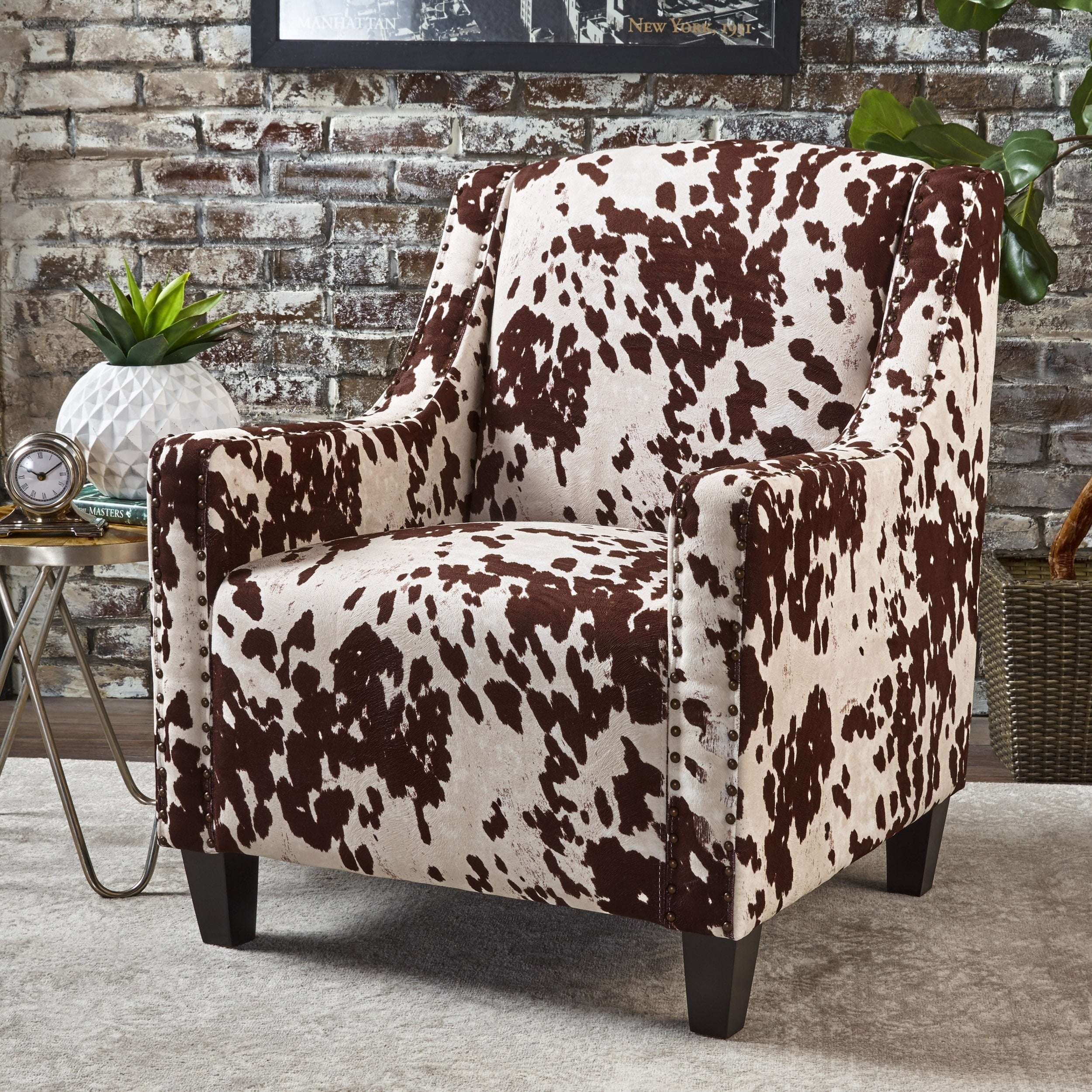 Elysabeth Cow Print Velvet Club Chair by Christopher Knight Home - 32.75"L x 29.25"W x 37.5"H
