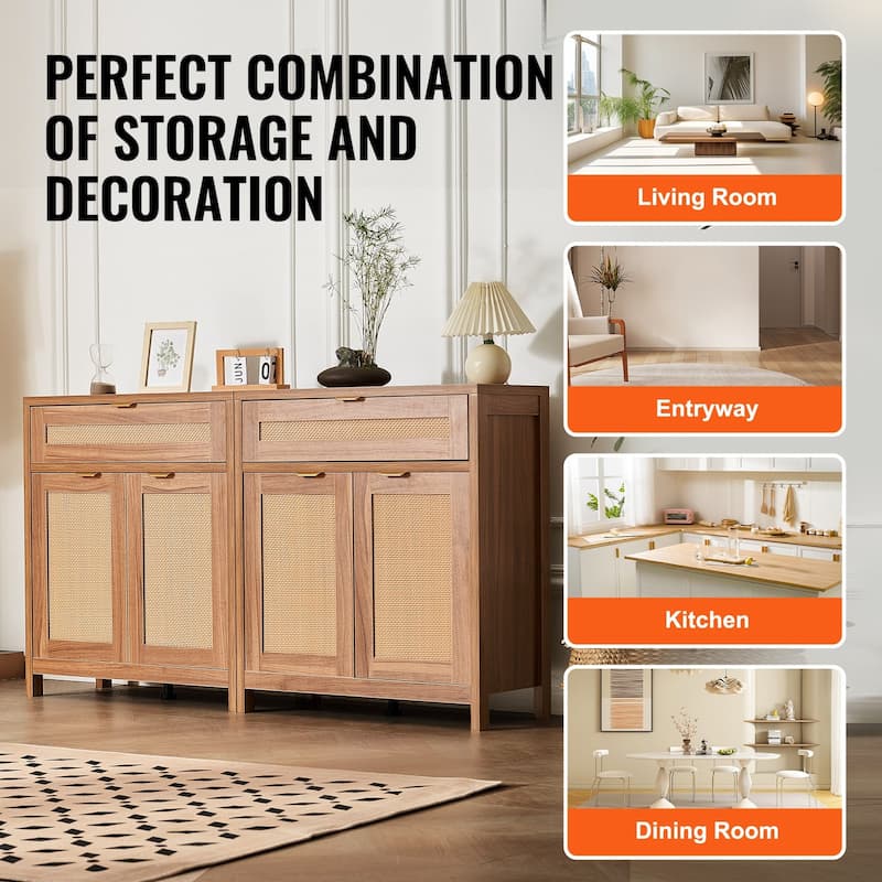 Buffet Cabinet, Rattan Cabinet with Storage 90inch, Storage Cabinet with 6 Magnetic Doors and Adjustable Shelves Set of 3, Side