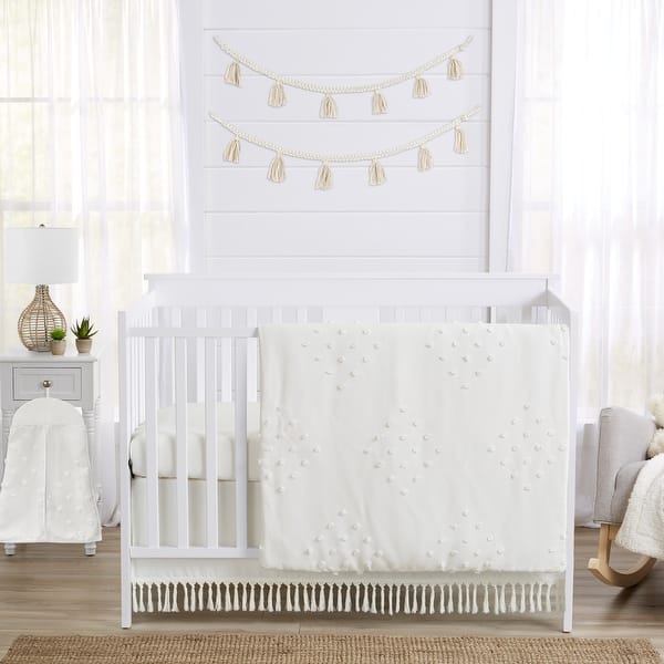 slide 2 of 6, Boho Dot Boy Girl 4pc Nursery Crib Bedding Set - Ivory Beige Cream Off White Bohemian Shabby Chic Modern Farmhouse Geometric