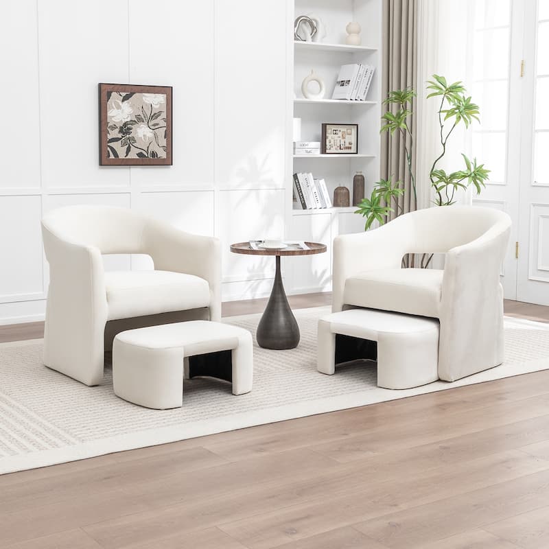 SEYNAR Modern Glam Velvet Accent Armchair Open Back with Ottoman Set of 2 - Beige