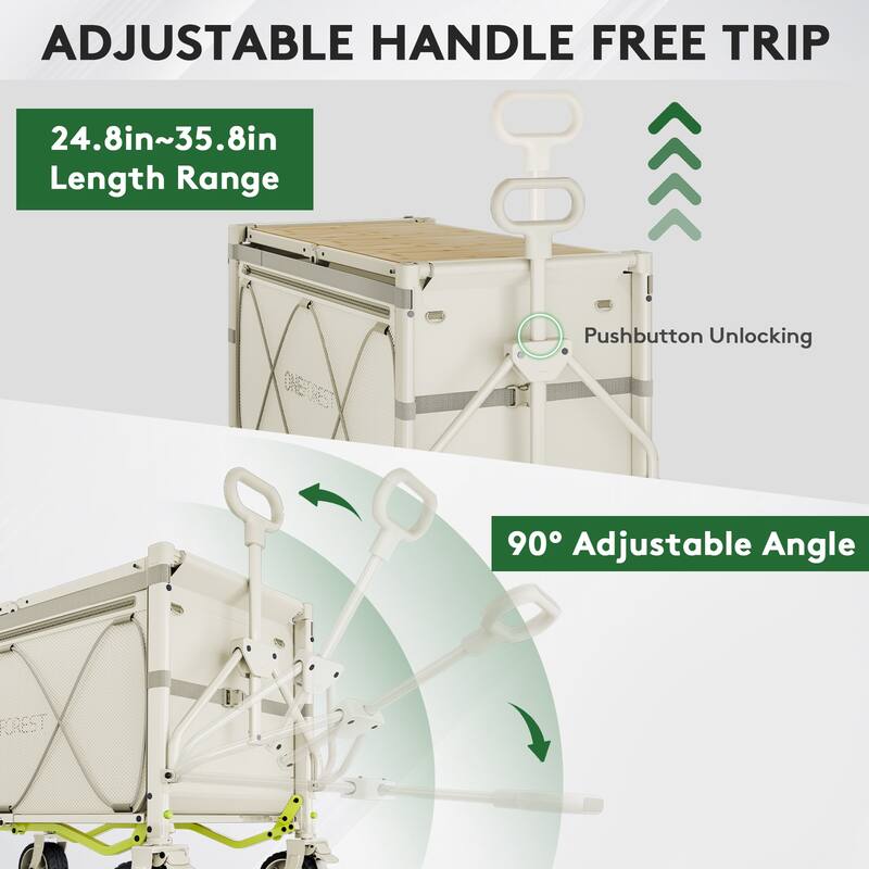 Foldable Camping Cart with Adjustable Handle, Bamboo Tabletop, Foldable storage, and Waterproof Oxford Canopy