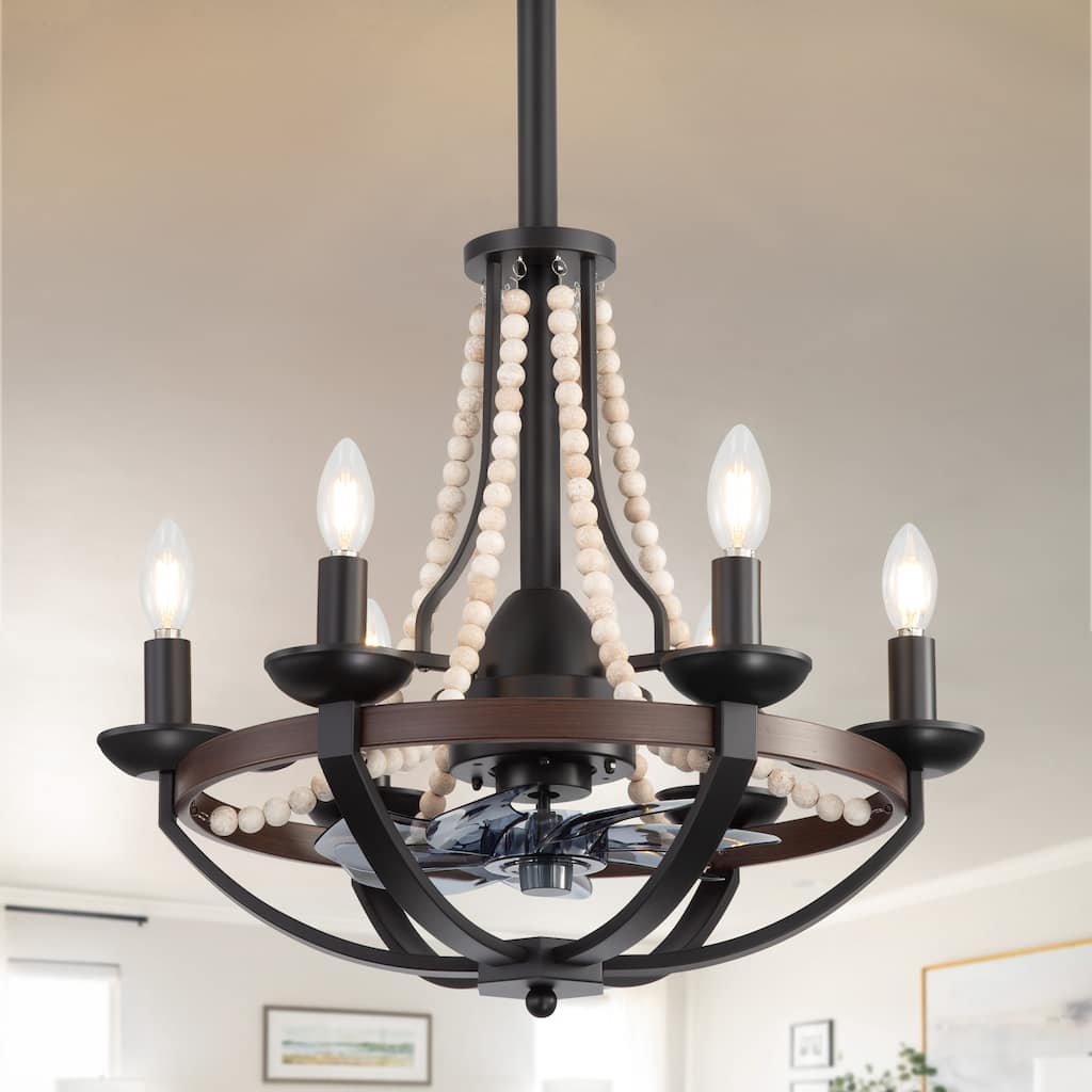 22-Inch Distressed White 7-Blade Crystal Chandelier Ceiling Fan with Light and Remote