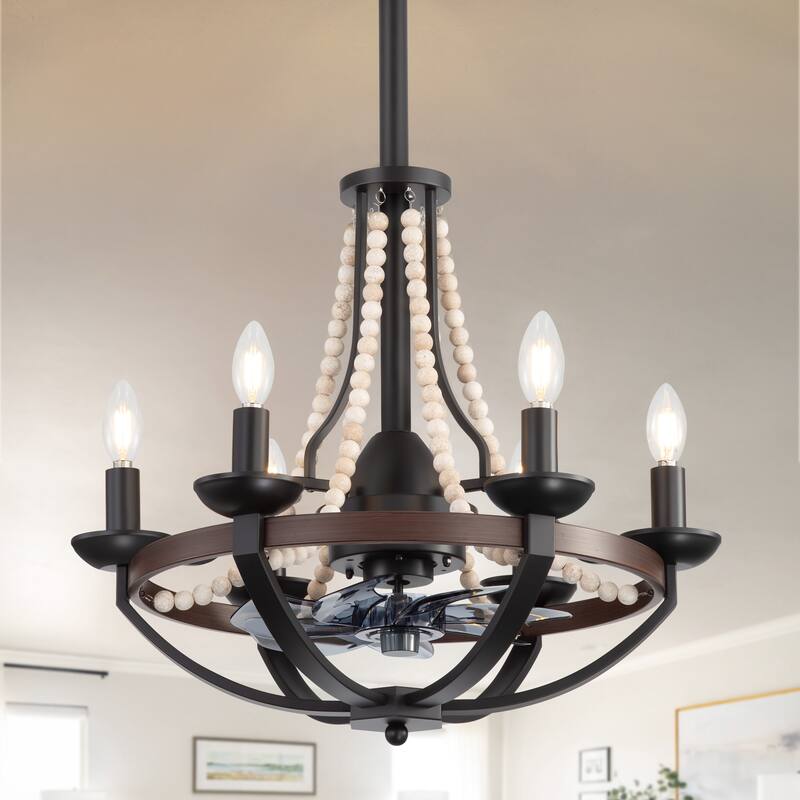 22-Inch Distressed White 7-Blade Crystal Chandelier Ceiling Fan with Light and Remote - Matte Black