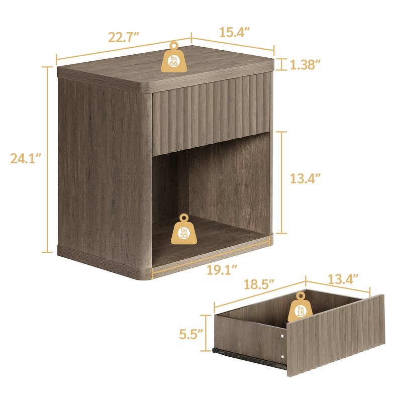 SICOTAS Nightstand with 1 Drawer and Open Storage