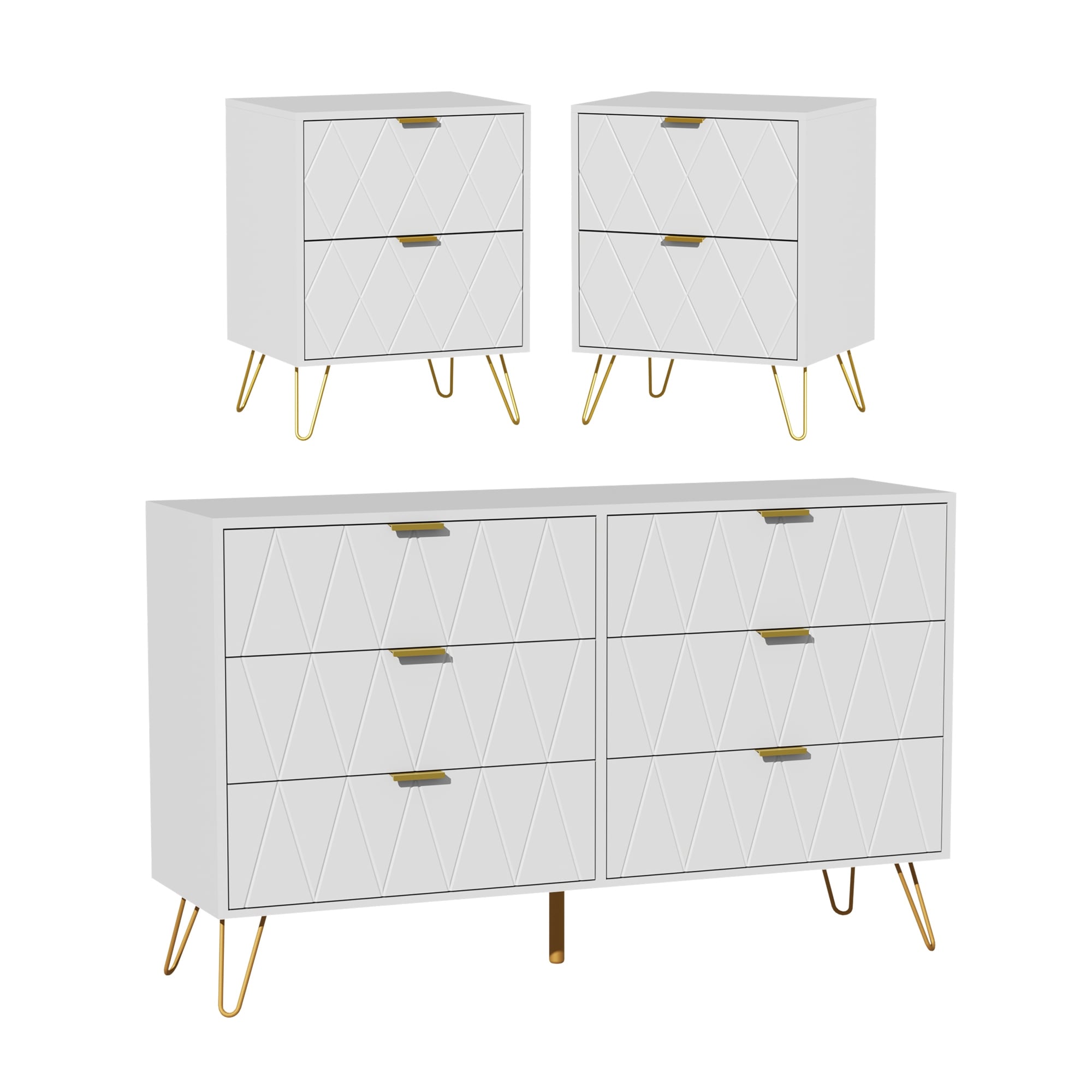 6-Drawer Dresser & 2 Nightstands Set Bedroom Storage Set