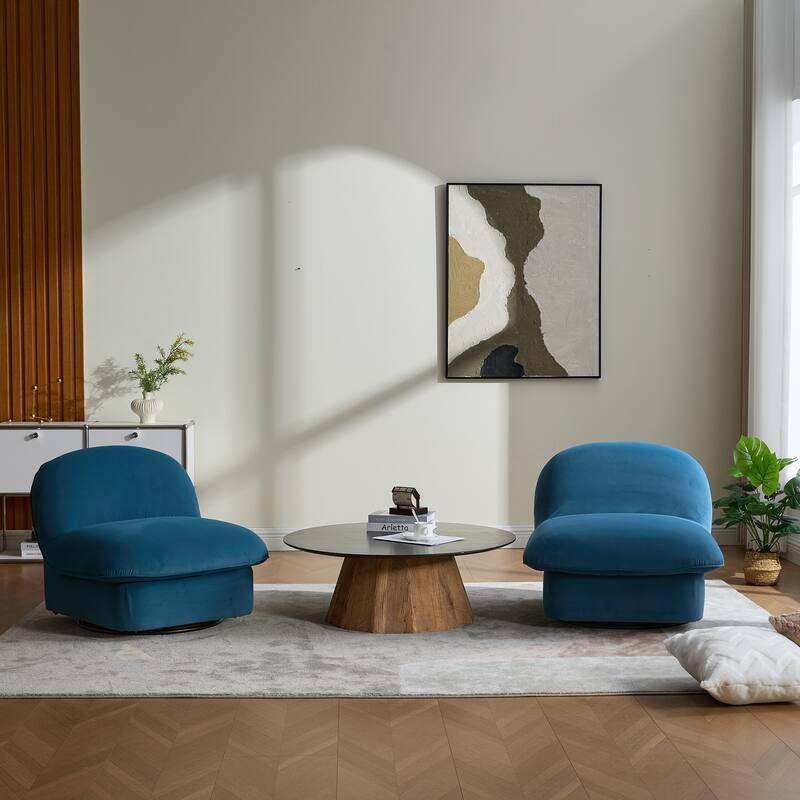 Swivel Accent Chair, 360-degree Metal Base with Velvet Fabric Upholstery, Comfy Pumpkin-Shaped Swivel Chair for Living Room