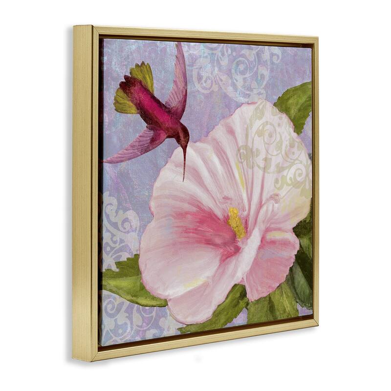 Stupell Hummingbird with White Flower Framed Floater Canvas Wall Art Design By Sasha