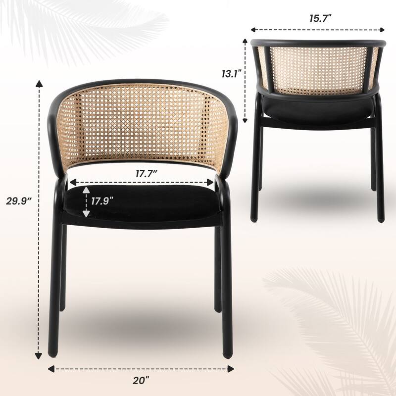 LeisureMod Set of 4 Modern Wicker Back Leather Dining Chairs with Black Steel Frame - Accent Side Armchair for Home Upgrade
