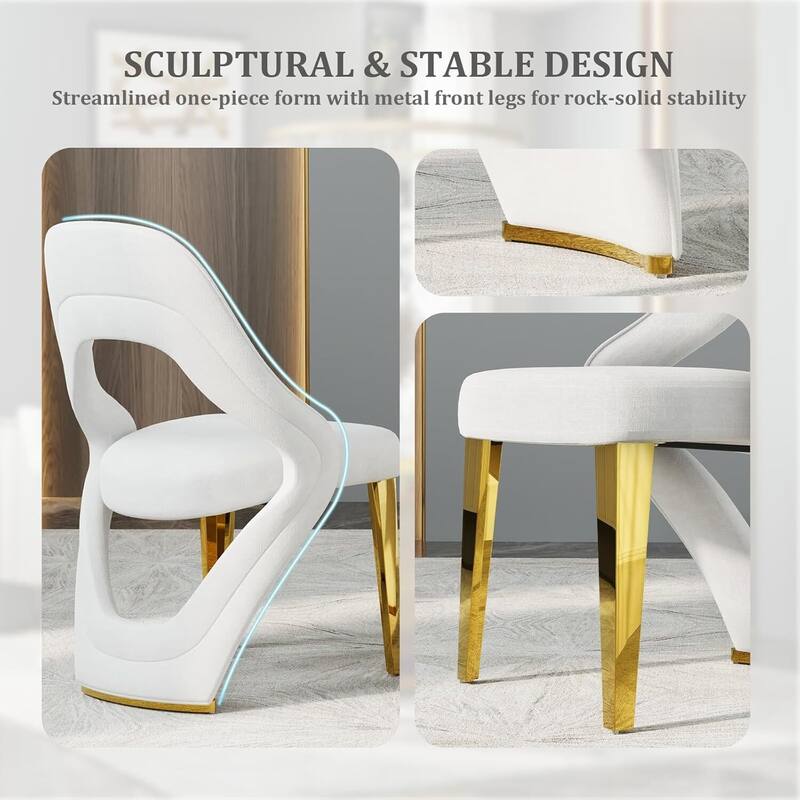 Velvet Dining Chairs with Open Back and Polished Metal Legs