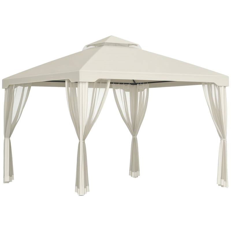 Outsunny 9.5' x 9.5' Patio Gazebo Outdoor Pavilion 2 Tire Roof Canopy Shelter Garden Event Party Tent Yard Sun Shade Steel Frame