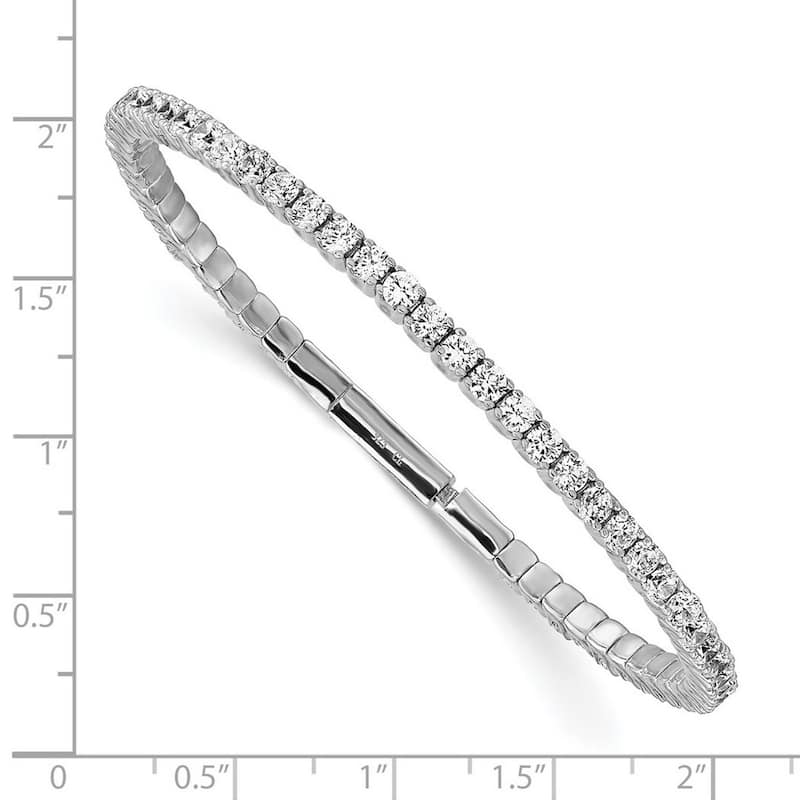 Curata 925 Sterling Silver 7" or 8" 3.1mm Cubic Zirconia Flexible Stackable Line Bangle Bracelet
